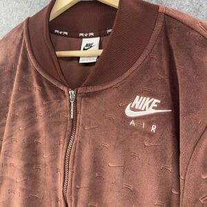 Nike Air Track Jacket Womens 1X Brown Velour Velvet Casual Full Zip DM9193-273
